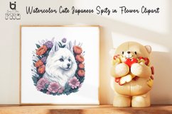 Watercolor Cute Japanese Spitz in Flower Clipart, Product Image 9