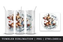 Watercolor cute joyful reindeer playing bauble Merry Christmas quote print 20 oz tumbler skinny mug wrap clipart t-shirt sublimation printable design