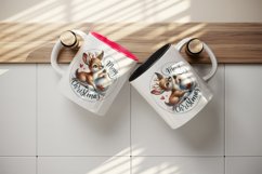 Watercolor cute joyful reindeer playing bauble Merry Christmas quote print 20 oz tumbler skinny mug wrap clipart t-shirt sublimation printable design