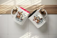 Watercolor cute joyful reindeer playing bauble Merry Christmas quote print 20 oz tumbler skinny mug wrap clipart t-shirt sublimation printable design