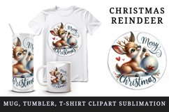 Watercolor cute joyful reindeer playing bauble Merry Christmas quote print 20 oz tumbler skinny mug wrap clipart t-shirt sublimation printable design