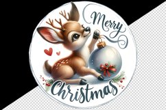 Watercolor cute joyful reindeer playing bauble Merry Christmas quote print 20 oz tumbler skinny mug wrap clipart t-shirt sublimation printable design