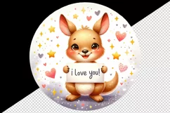 Watercolor cute kangaroo sparkle hearts I Love You quote Valentine Day print 20oz tumbler skinny mug wrap clipart t-shirt sublimation printable design