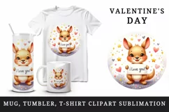 Watercolor cute kangaroo sparkle hearts I Love You quote Valentine Day print 20oz tumbler skinny mug wrap clipart t-shirt sublimation printable design