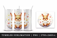 Watercolor cute kangaroo sparkle hearts I Love You quote Valentine Day print 20oz tumbler skinny mug wrap clipart t-shirt sublimation printable design