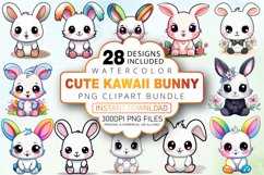 Watercolor Cute Kawaii Bunny Clipart Bundle Product Image 1