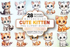 Watercolor Cute Kitten Clipart Bundle Product Image 1