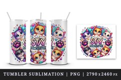 Watercolor cute kittens cats paw prints Stay Positive motivational quote print tumbler skinny mug wrap clipart t-shirt sublimation printable design