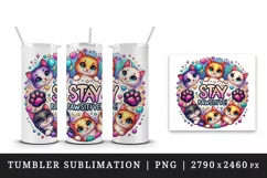 Watercolor cute kittens cats paw prints Stay Positive motivational quote print tumbler skinny mug wrap clipart t-shirt sublimation printable design