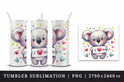 Watercolor cute koala sparkle hearts I Love You quote Valentine Day print 20 oz tumbler skinny mug wrap clipart t-shirt sublimation printable design