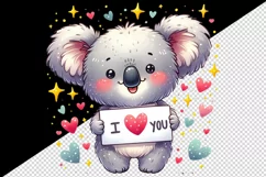 Watercolor cute koala sparkle hearts I Love You quote Valentine Day print 20 oz tumbler skinny mug wrap clipart t-shirt sublimation printable design