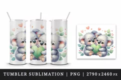 Watercolor cute koalas heart eucalyptus leaf Love Valentine Day print 20 oz tumbler skinny mug wrap clipart t-shirt sublimation printable design