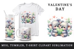 Watercolor cute koalas heart eucalyptus leaf Love Valentine Day print 20 oz tumbler skinny mug wrap clipart t-shirt sublimation printable design