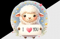 Watercolor cute lamb sparkle hearts I Love You quote Valentine Day print 20 oz tumbler skinny mug wrap clipart t-shirt sublimation printable design