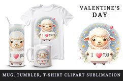 Watercolor cute lamb sparkle hearts I Love You quote Valentine Day print 20 oz tumbler skinny mug wrap clipart t-shirt sublimation printable design