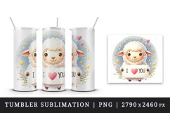Watercolor cute lamb sparkle hearts I Love You quote Valentine Day print 20 oz tumbler skinny mug wrap clipart t-shirt sublimation printable design