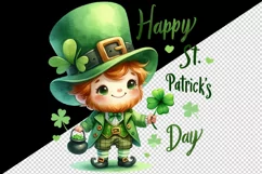 Watercolor cute leprechaun holding clover shamrock Happy St Patrick Day print tumbler skinny mug wrap clipart t-shirt sublimation printable design