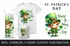 Watercolor cute leprechaun holding clover shamrock Happy St Patrick Day print tumbler skinny mug wrap clipart t-shirt sublimation printable design