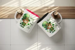 Watercolor cute leprechaun holding clover shamrock Happy St Patrick Day print tumbler skinny mug wrap clipart t-shirt sublimation printable design