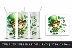 Watercolor cute leprechaun holding clover shamrock Happy St Patrick Day print tumbler skinny mug wrap clipart t-shirt sublimation printable design