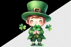 Watercolor cute leprechaun holding clover shamrock St Patrick Day print 20 oz tumbler skinny mug wrap clipart t-shirt sublimation printable design