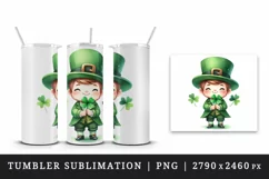 Watercolor cute leprechaun holding clover shamrock St Patrick Day print 20 oz tumbler skinny mug wrap clipart t-shirt sublimation printable design