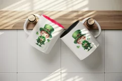 Watercolor cute leprechaun holding clover shamrock St Patrick Day print 20 oz tumbler skinny mug wrap clipart t-shirt sublimation printable design