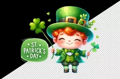 Watercolor cute leprechaun holding clover shamrock St Patrick Day print 20 oz tumbler skinny mug wrap clipart t-shirt sublimation printable design