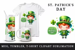 Watercolor cute leprechaun holding clover shamrock St Patrick Day print 20 oz tumbler skinny mug wrap clipart t-shirt sublimation printable design