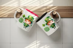 Watercolor cute leprechaun holding clover shamrock St Patrick Day print 20 oz tumbler skinny mug wrap clipart t-shirt sublimation printable design