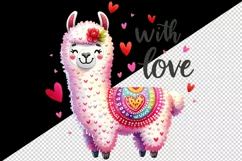 Watercolor cute llama heart wool pattern With Love Valentine Day quote print 20oz tumbler skinny mug wrap clipart t-shirt sublimation printable design