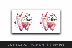 Watercolor cute llama heart wool pattern With Love Valentine Day quote print 20oz tumbler skinny mug wrap clipart t-shirt sublimation printable design