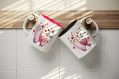 Watercolor cute llama heart wool pattern With Love Valentine Day quote print 20oz tumbler skinny mug wrap clipart t-shirt sublimation printable design