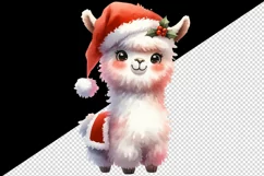 Watercolor cute llama Santa hat Christmas print 20 oz tumbler skinny mug wrap clipart t-shirt sublimation printable design
