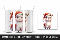 Watercolor cute llama Santa hat Christmas print 20 oz tumbler skinny mug wrap clipart t-shirt sublimation printable design