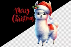 Watercolor cute llama Santa hat Merry Christmas quote print 20 oz tumbler skinny mug wrap clipart t-shirt sublimation printable design