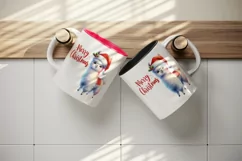Watercolor cute llama Santa hat Merry Christmas quote print 20 oz tumbler skinny mug wrap clipart t-shirt sublimation printable design