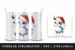 Watercolor cute llama Santa hat Merry Christmas quote print 20 oz tumbler skinny mug wrap clipart t-shirt sublimation printable design
