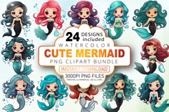 Watercolor Cute Mermaid Clipart Bundle Product Image 1