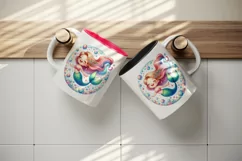 Watercolor cute mermaid creating magical sparkling colorful bubbles print 20 oz tumbler skinny mug wrap clipart t-shirt sublimation printable design