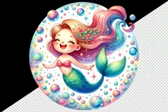 Watercolor cute mermaid creating magical sparkling colorful bubbles print 20 oz tumbler skinny mug wrap clipart t-shirt sublimation printable design