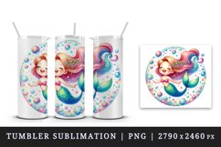 Watercolor cute mermaid creating magical sparkling colorful bubbles print 20 oz tumbler skinny mug wrap clipart t-shirt sublimation printable design