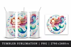 Watercolor cute mermaid creating magical sparkling colorful bubbles print 20 oz tumbler skinny mug wrap clipart t-shirt sublimation printable design