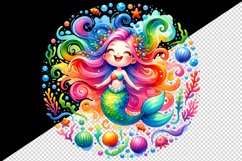 Watercolor cute mermaid dancing swirl of colorful seaweed plants print 20 oz tumbler skinny mug wrap clipart t-shirt sublimation printable design