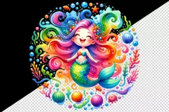 Watercolor cute mermaid dancing swirl of colorful seaweed plants print 20 oz tumbler skinny mug wrap clipart t-shirt sublimation printable design