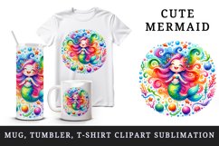 Watercolor cute mermaid dancing swirl of colorful seaweed plants print 20 oz tumbler skinny mug wrap clipart t-shirt sublimation printable design