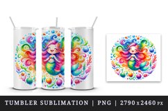 Watercolor cute mermaid dancing swirl of colorful seaweed plants print 20 oz tumbler skinny mug wrap clipart t-shirt sublimation printable design