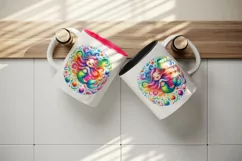Watercolor cute mermaid dancing swirl of colorful seaweed plants print 20 oz tumbler skinny mug wrap clipart t-shirt sublimation printable design