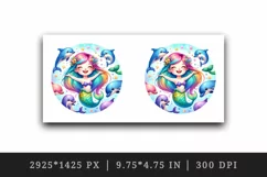 Watercolor cute mermaid group of playful dolphins leaping around her print 20 oz tumbler skinny mug wrap clipart t-shirt sublimation printable design