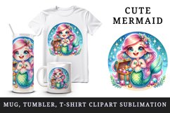 Watercolor cute mermaid holding treasure chest sparkling jewels print 20 oz tumbler skinny mug wrap clipart t-shirt sublimation printable design